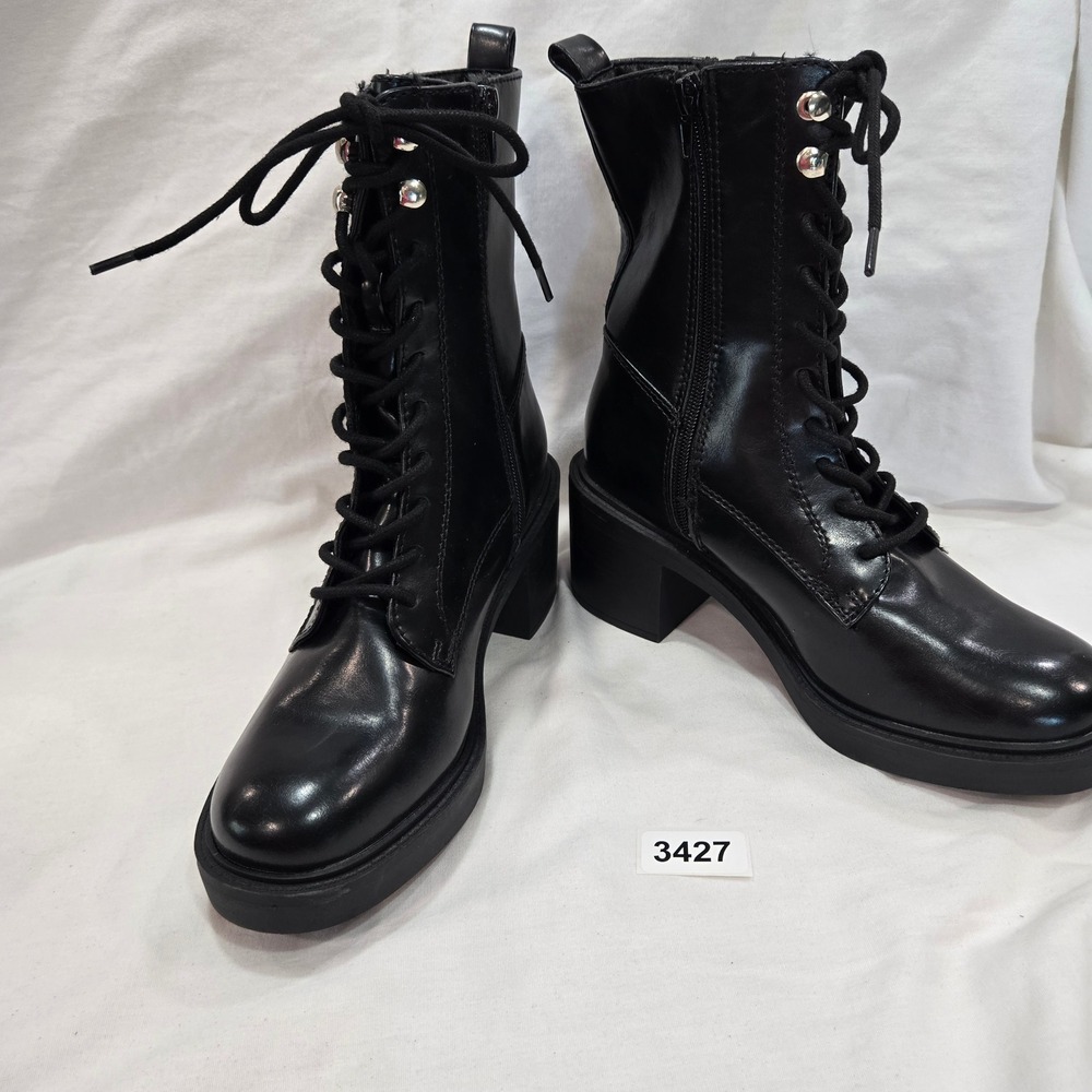 MIA Black Lace Up Ankle Boots Women 8M Side Zip Lug Platform Heel Combat No Box